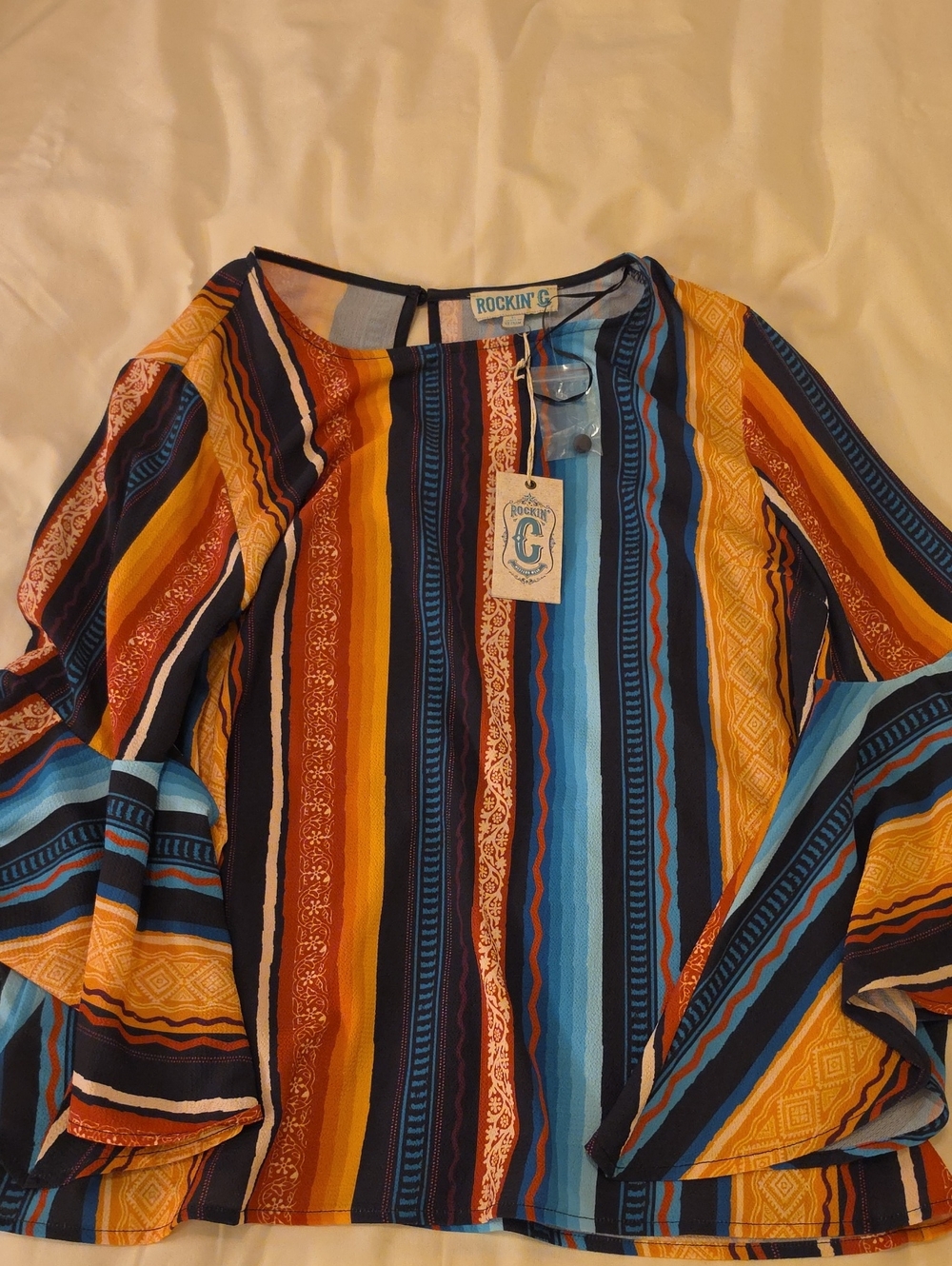 Women's Rockin' C Multicolor Striped Bell-Sleeve Top